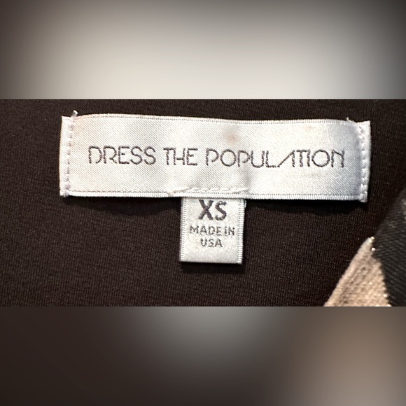 DRESS the POPULATION Taupe Black Eden Geo Velvet Off Shoulder Bodycon Midi Dress - Picture 8 of 8